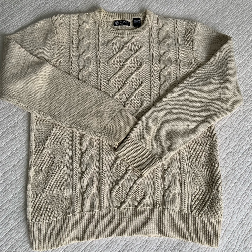CHAPS COTTON CABLE KNIT CREWNECK SWEATER / FISHERMAN / RALPH LAUREN / CREAM / M